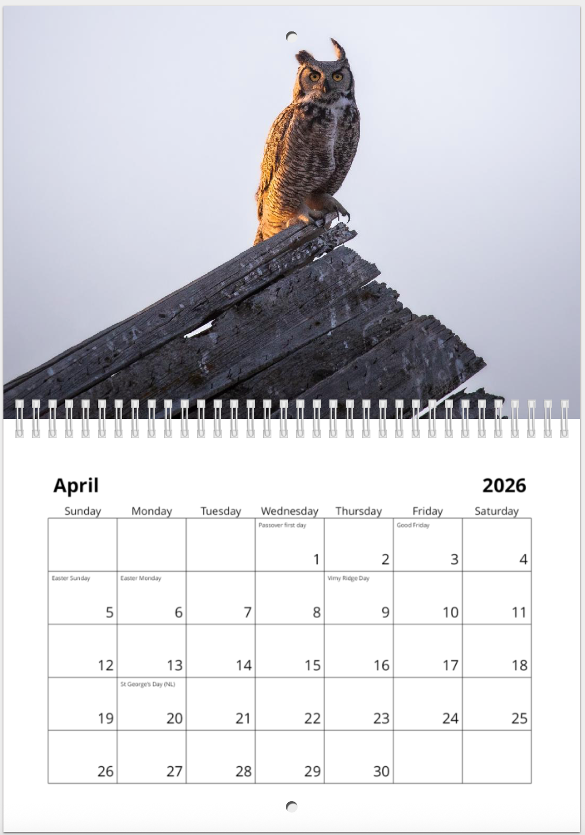 2026 Alberta Wildlife Calendar
